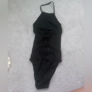 Urban Outfitters Black Lace-Up Backless swim one piece or bodysuit